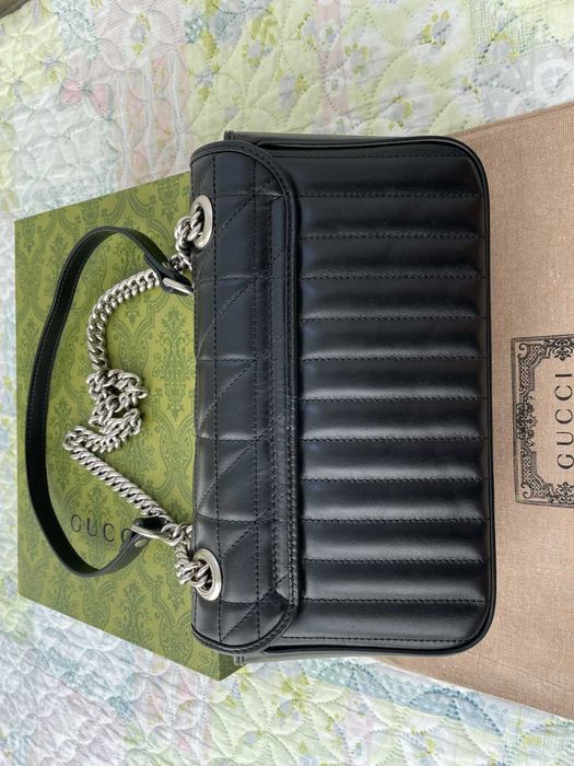 Гучи Черна Кожена чанта Marmont Оригинална Gucci Дръжка И Синджир GG