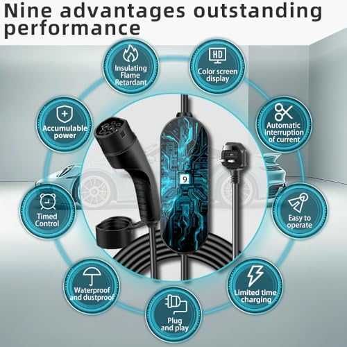 Ново Преносимо EV зарядно Type 2 3kW 6–13A за електромобили кабел кола