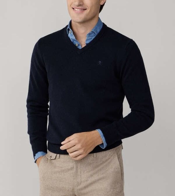100% вълна Hackett London Lambswool V-Neck Pullover ОРИГИНАЛ мъжки пуловер - М