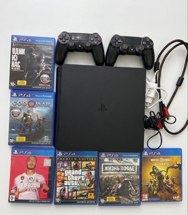 PlayStation 4 Slim 1TB (1000 GB) + 2 Геймпада + 6 Топовых Игр
