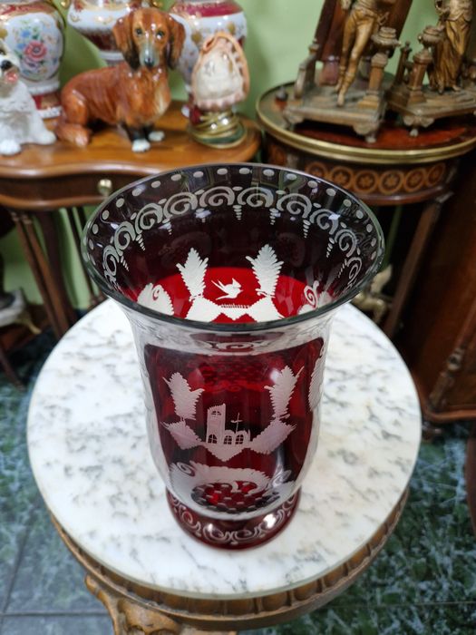 Уникална антикварна колекционерска кристална ваза Бохемия