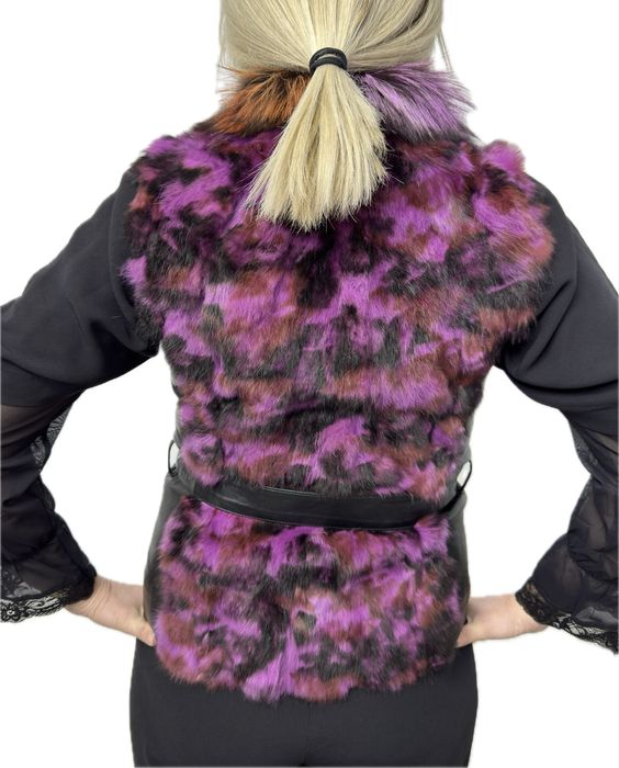 Vestă din blană naturală de lamă și piele