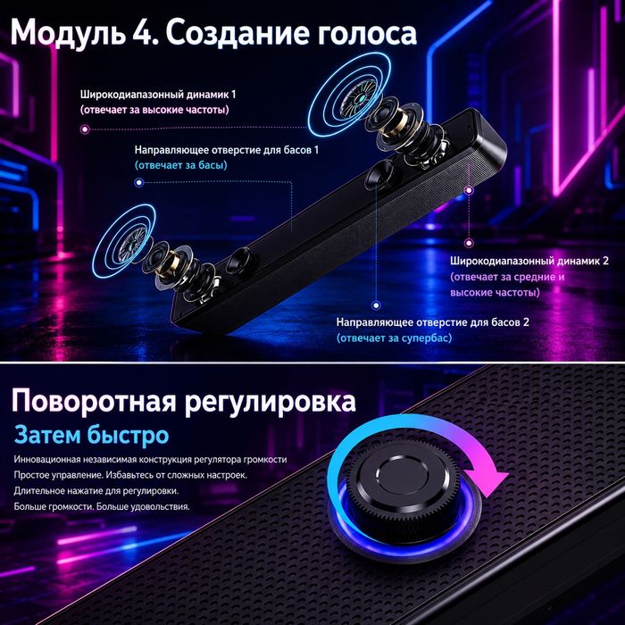 Компактный Soundbar 2.0 для ПК, ноутбука и ТВ | USB + AUX | 5 Вт