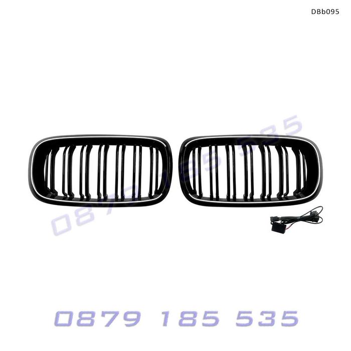 Двойни светещи LED бъбреци BMW X5 X6 F15 F16, черен гланц DBb095 предни решетки с лед светлини за бмв х5 х6 ф15