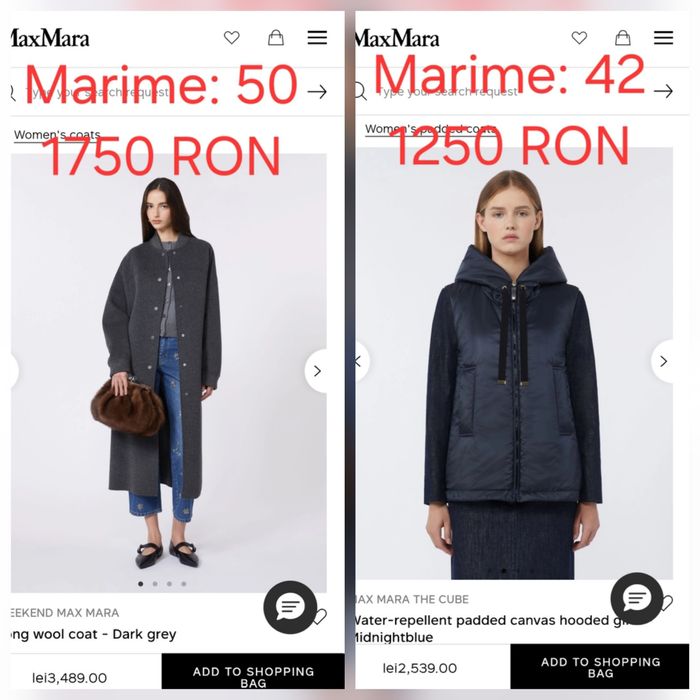 Nou50%REDUS Max Mara Palton, camasa, fusta, blana, geaca