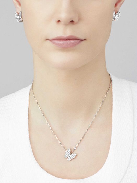 Van Cleef & Arpels VCA Silver Diamond Two Butterfly Дамско Колие