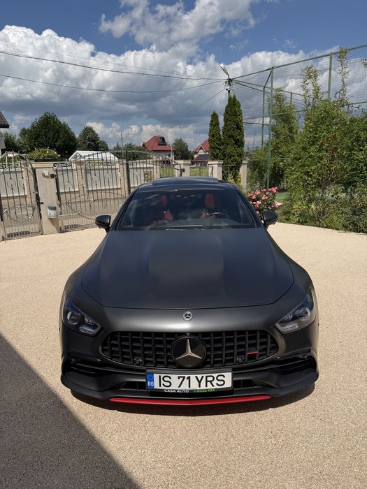 Mercedes-AMG GT 43 4MATIC+ | 2022 | Configurație premium | Gri Grafit / Piele Roșie