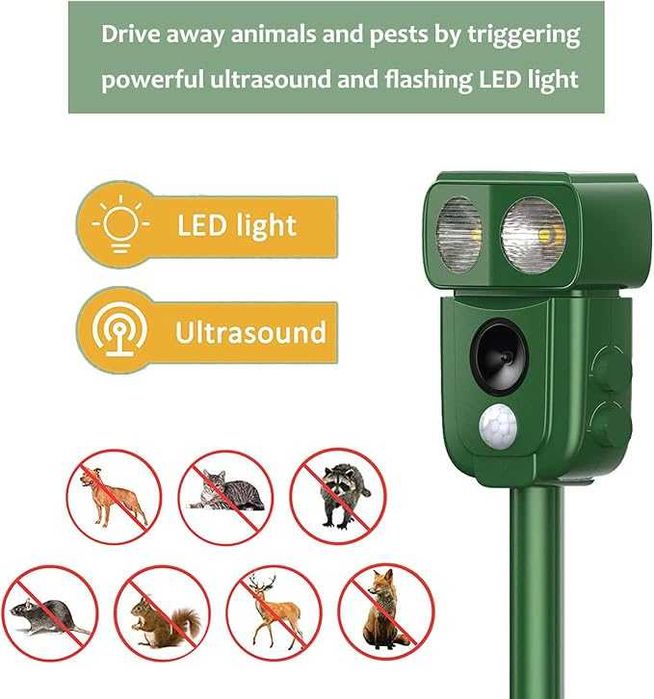 IP66 Соларен ултразвуков репелент, водоустойчив срещу диви животни