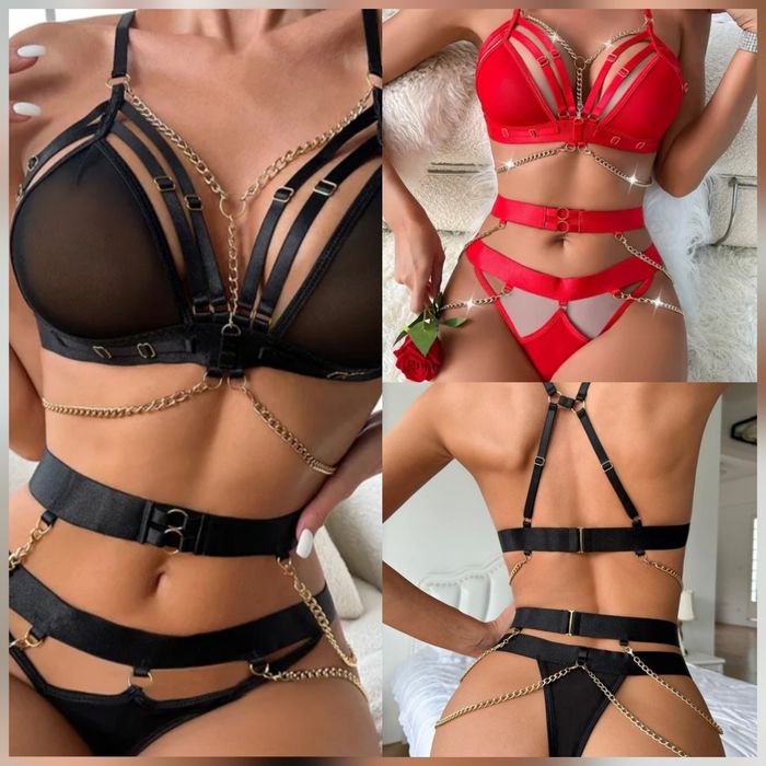 Секси еротично дамско бельо, Комплект дамско бельо Черно/Червено