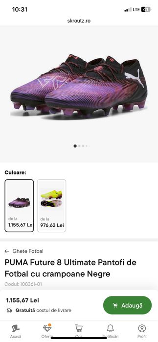 PUMA Future 8 Ultimate Pantofi de Fotbal cu crampoane Negre