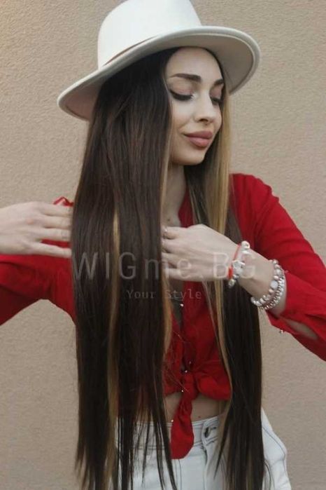 Дълга тъмнокафява лейс фронт перука Мелита