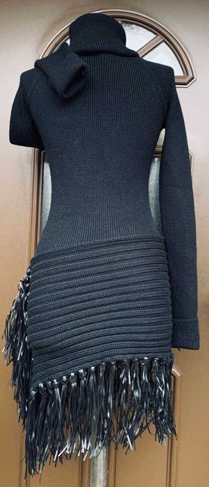 DSguared Superba Rochie Bodycon Chic Mini Asimetrica Franjuri Lana