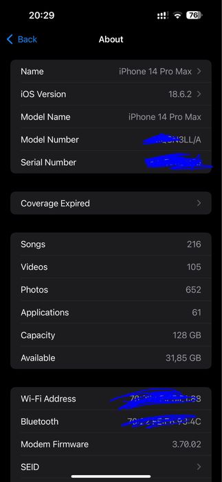 Iphone 14 pro max 128GB LLA 86% battareyka