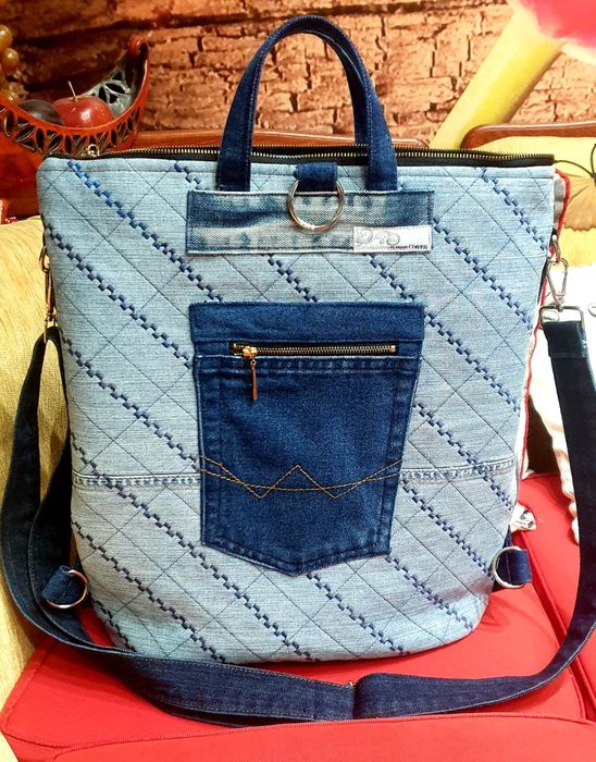 Раница -чанта от дънков плат