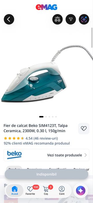 Fier de calcat Beko 2300W folosit de maxim 5 ori