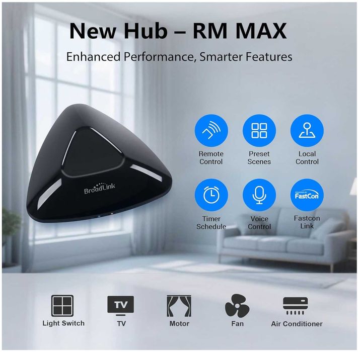 Broadlink RM MAX Smart Home Hub, Wi-Fi & BLE Universal Remote for IR/RF Devices