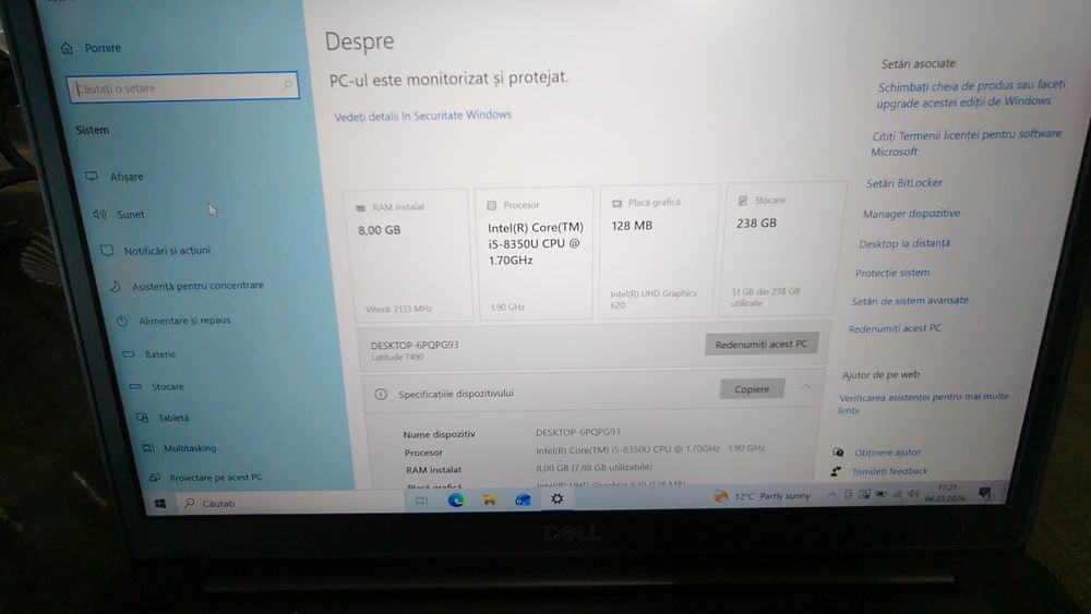 Dell latitude 7490 / i5 gen 8 / 8 GB RAM / ssd 256 /