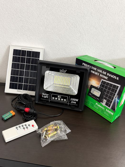 Set 2x proector 100w cu incarcare solara