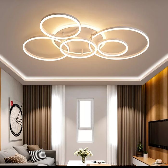 LED невисящи рингове 5бр+основа 140W дистанционно - бял, кафе, златист