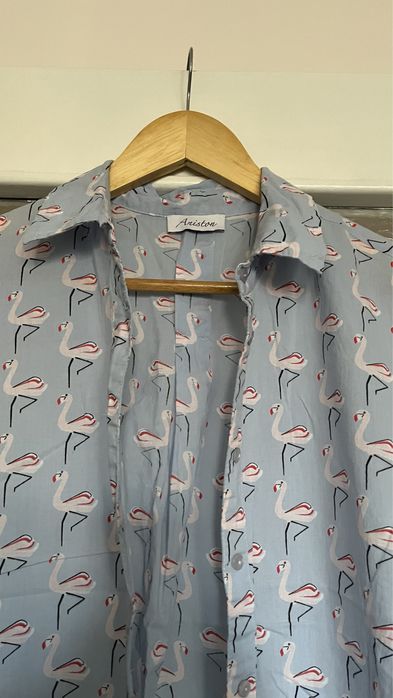 Дамска риза с къс ръкав с фламинго нова