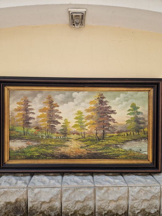 Страхотна огромна антикварна авторска майсторска картина