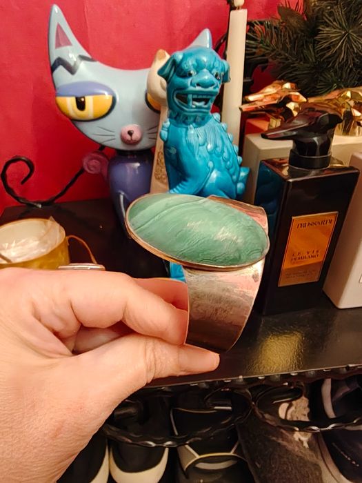 Антикварна сребърна гривна с естествен амазонит