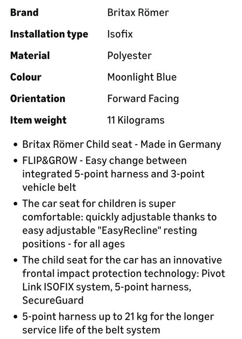 Scaun auto isofix Britax Romer 76-150 cm / 9-36 kg