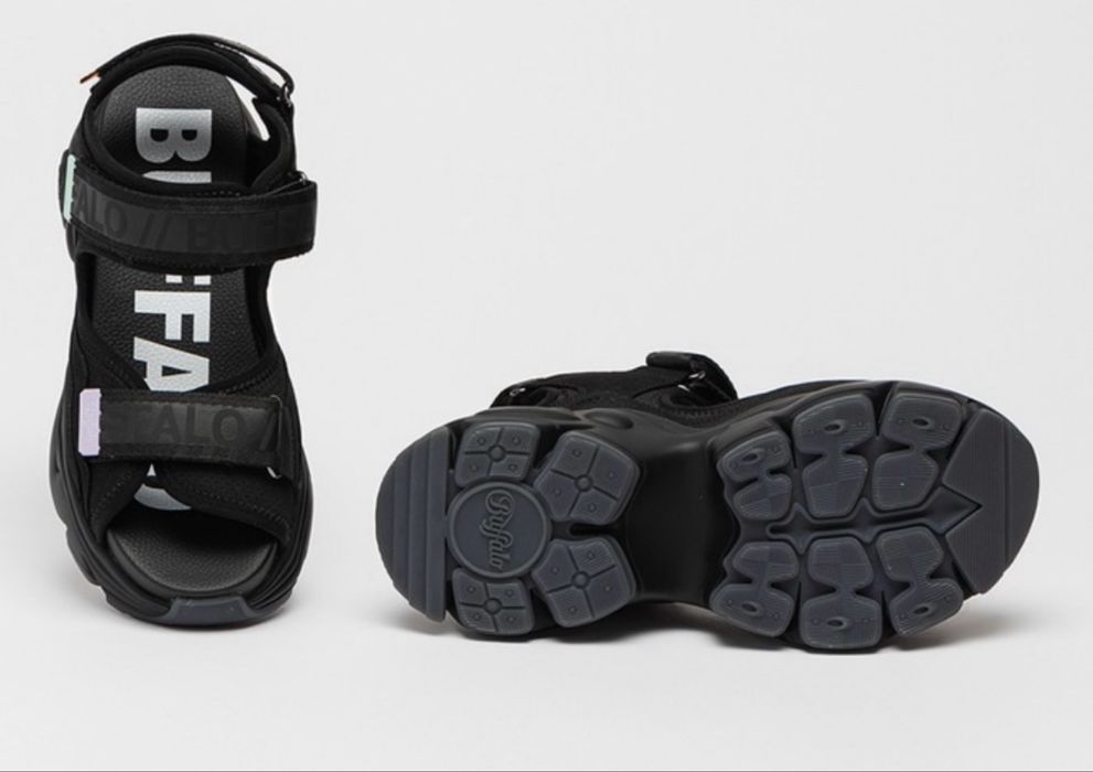 Buffalo - Sandale wedge cu velcro Binary, ALB/NEGRU   38