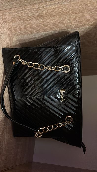 Geanta Harrods negru lac Originală NOUA