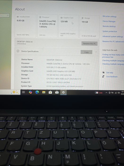 Laptop Lenovo ThinkPad T490  Intel Core i5-8265U Octa Core ~1,8ghz