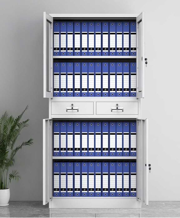 Металлический шкаф для архива со стеклянными дверцами\Шкаф папкаларга