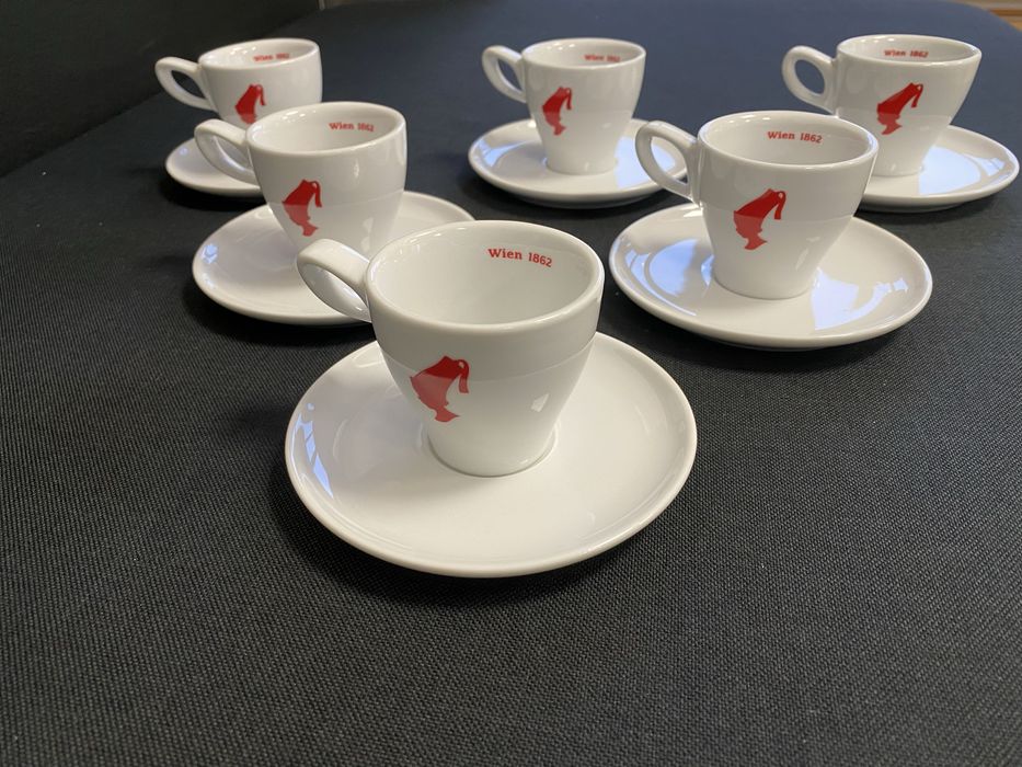 Set 6 cești de espresso lung Julius Meinl, albe, standard, de 90 ml.