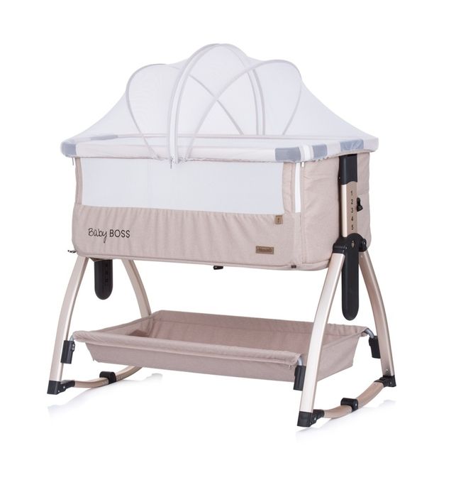 Кошара с подвижна страна Chipolino Baby boss, Бежова+ матрак бамбук