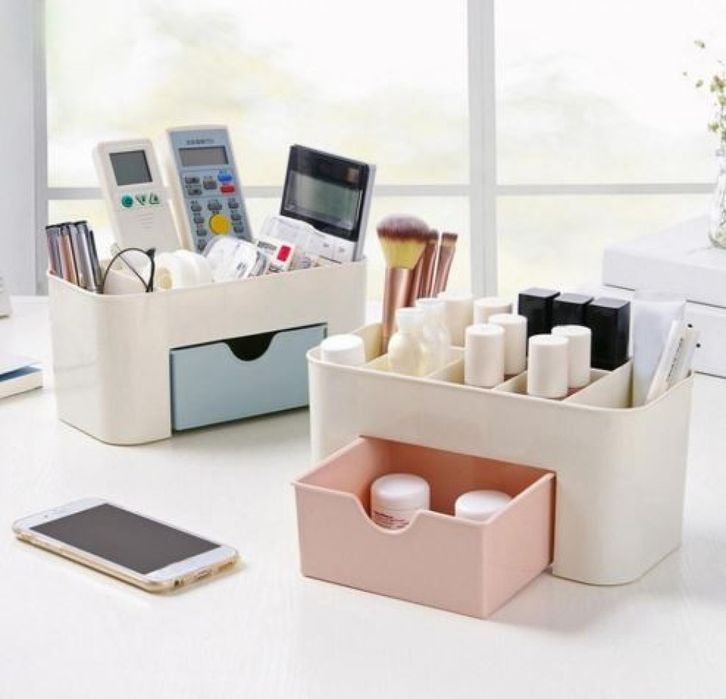 Органайзер за гримове с 6 отделения и 1 чекмедже / Цвят: розов / Разме