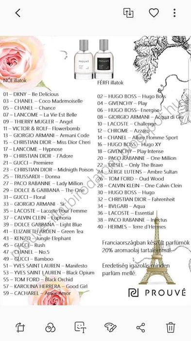 Prouvé parfümök  és lakás kozmetikumok