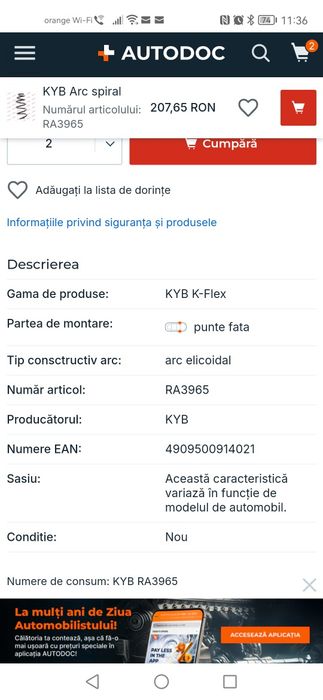 Vand arcuri fata Opel / Chevrolet
