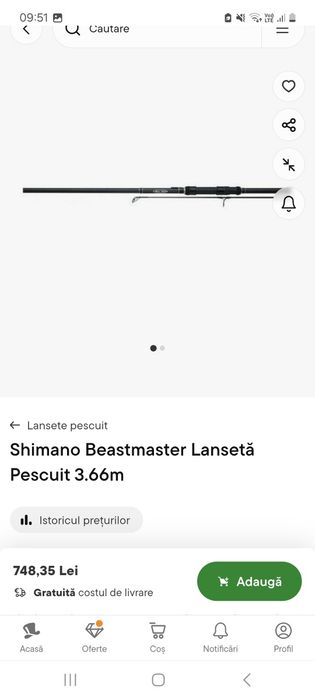 2 lansete shimano beast master S.D.R cu biofibre de 3.66m 3,25lb