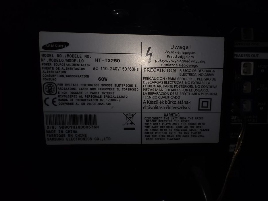 Sistem Home Cinema Samsung 5.1 HT-TX250 cu 4 boxe și subwoofer
