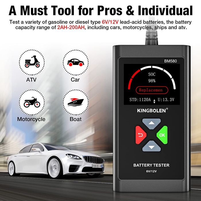 Tester baterii auto/moto/utilitare 6/12V 2-220Ah BM580