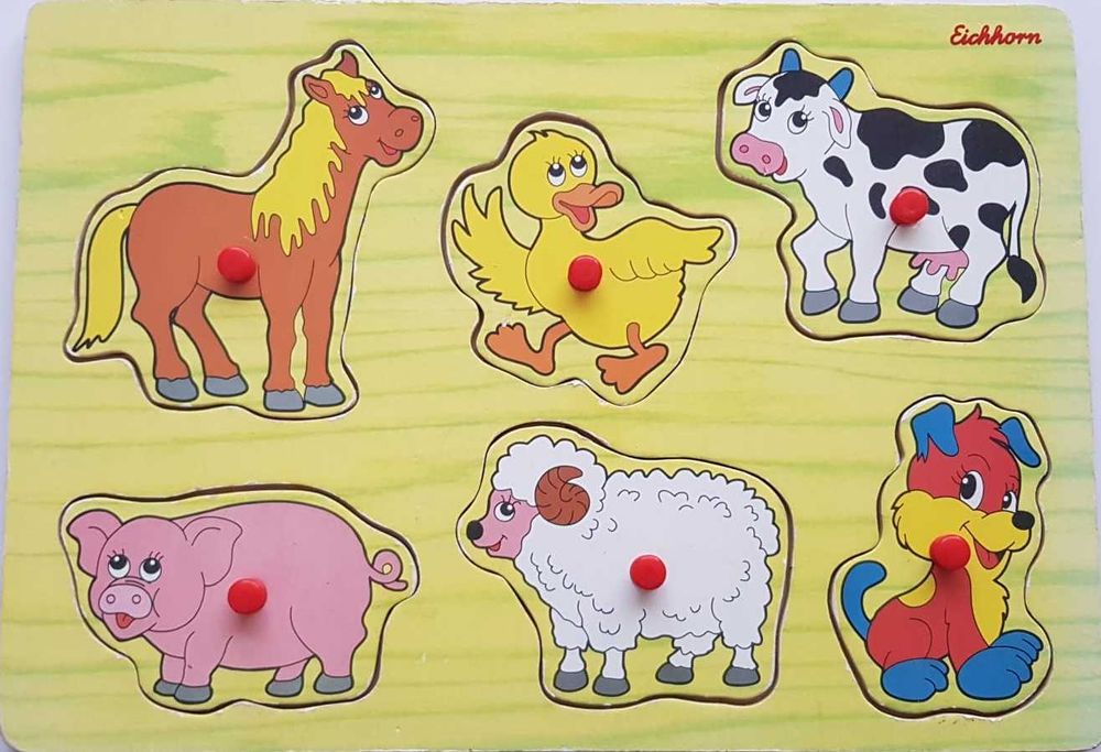 Puzzle incastru, piese din lemn – La Fermă (Animale domestice)