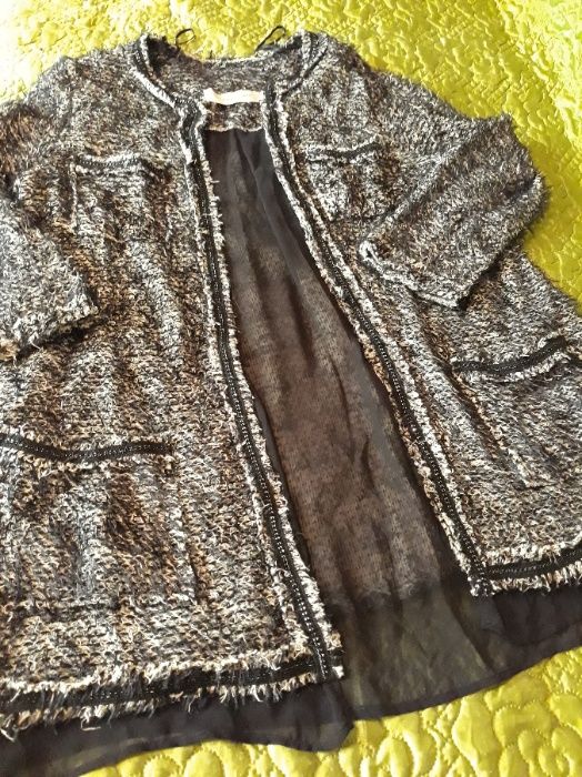 ЗАРА Пухеста  Жилетка черно/бяла