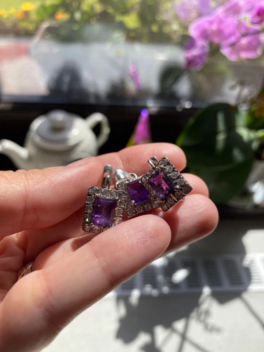 Set bijuterii cercei si pandantiv argint cu ametist stil entourage