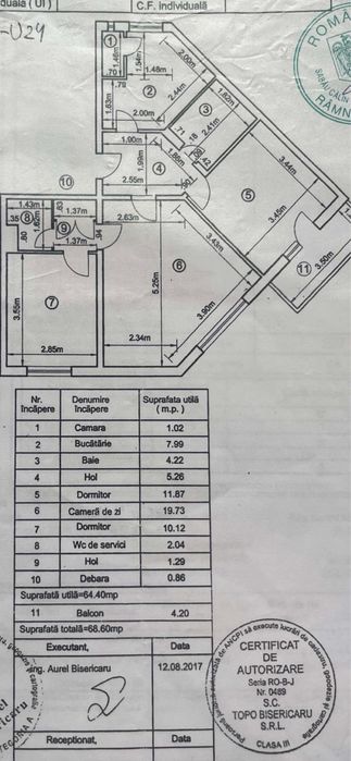 Apartament 3 cam. 69mp. Et3. Dr Hacman