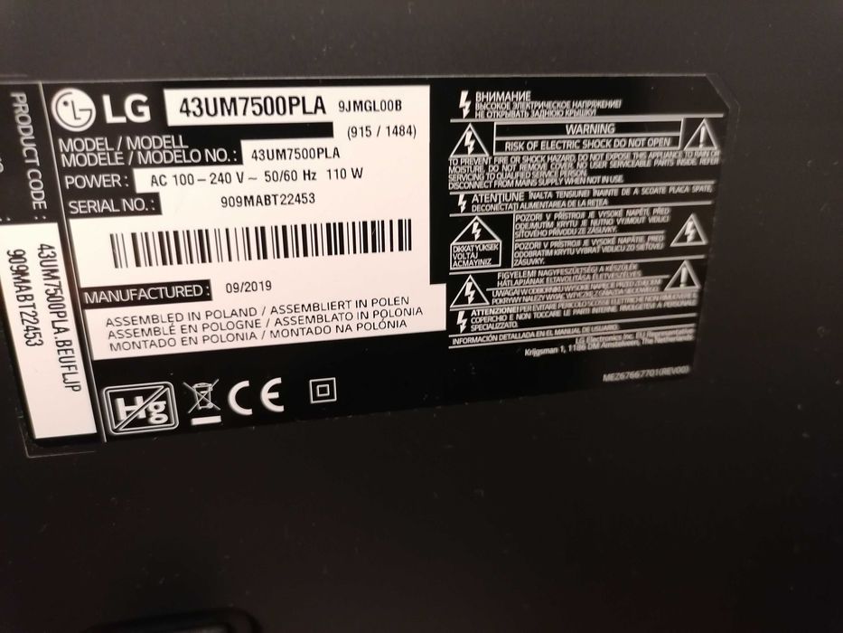 Vând TV LED Smart LG, 108 cm, din 2019