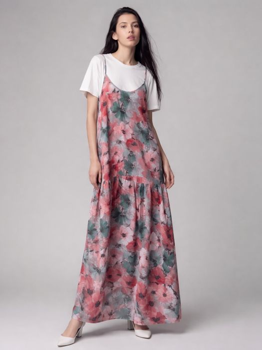 Женский летний макси сарафан из штапеля+футболка