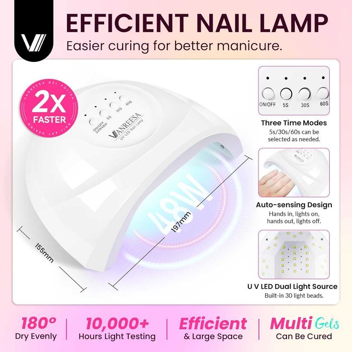 Комплект гел лакове за нокти VANREESA с UV светлина, 36 броя