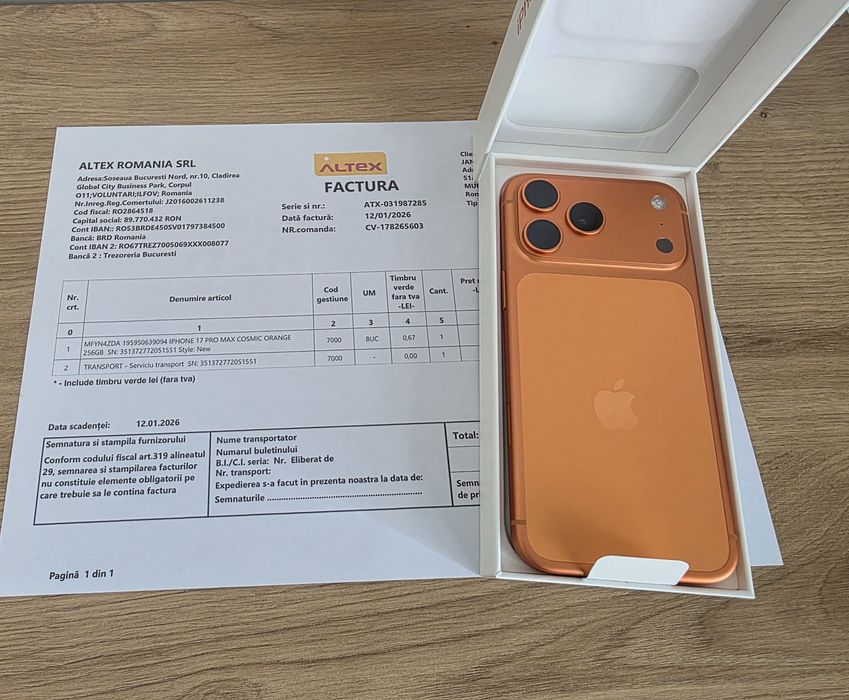 iPhone 17 Pro Max 256Gb Cosmic Orange NOU Garanție 2 Ani Factură