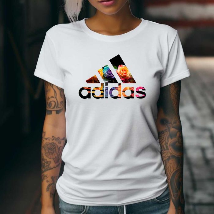 Tricou dama bumbac alb ''Adidas Roses'' marimea S,M,L,XL,XXL