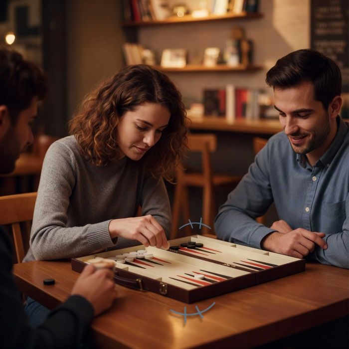 Joc table Backgammon in servieta din piele sintetica cu zaruri piese