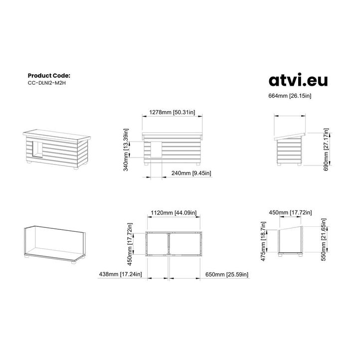 Cusca Caine Lemn Natur Cu Hol Doua Camere Izolata 4 cm - 3 Marimi - Acoperis Rabatabil - Fabricat in Romania din 2009 - atvi.eu